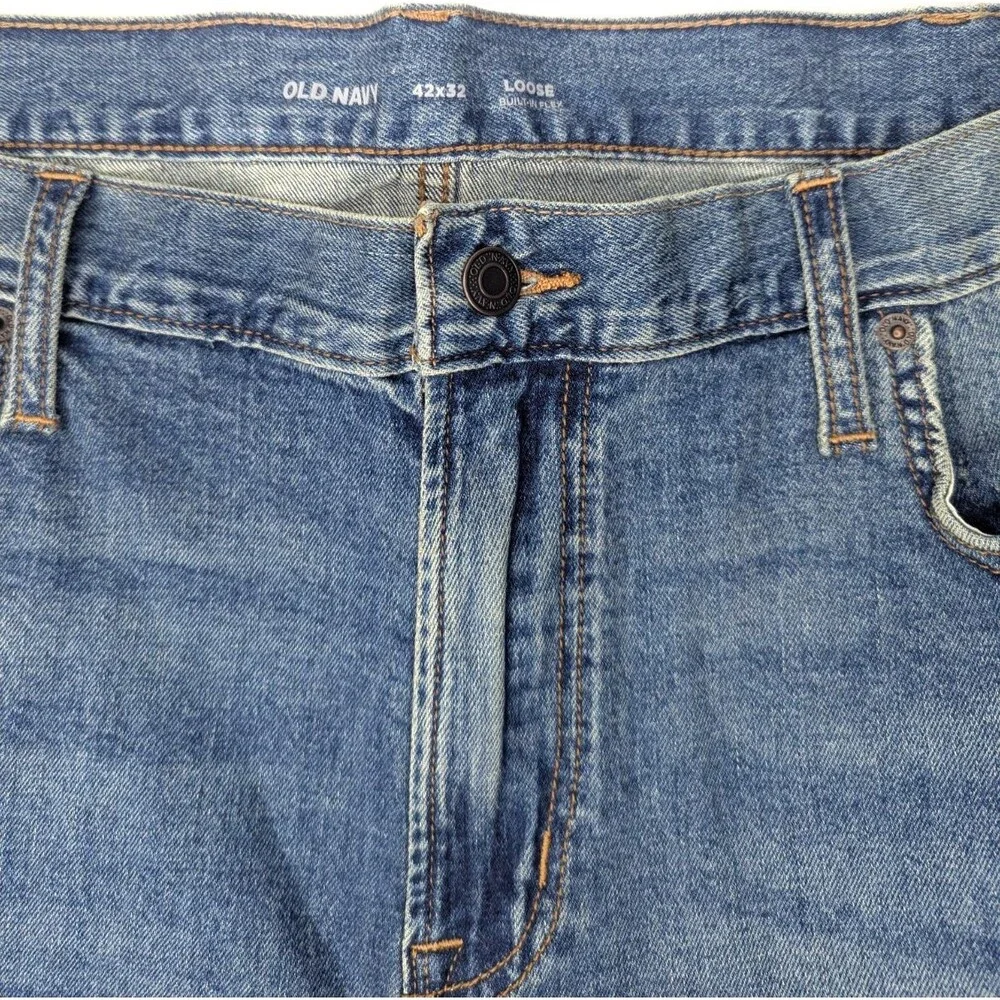 Men's Old Navy Loose Fit Jeans 42x32 Built In Flex Blue Denim Medium Wash - NWT - Picture 2 of 5